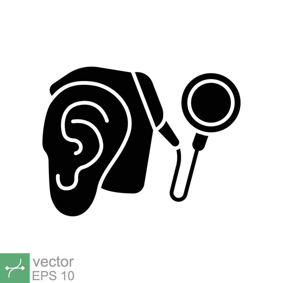 Cochlear implant icon. Simple solid style. Cybernetics, human ear with electronic device, technology, medical concept. Glyph vector illustration isolated on white background. EPS 10.