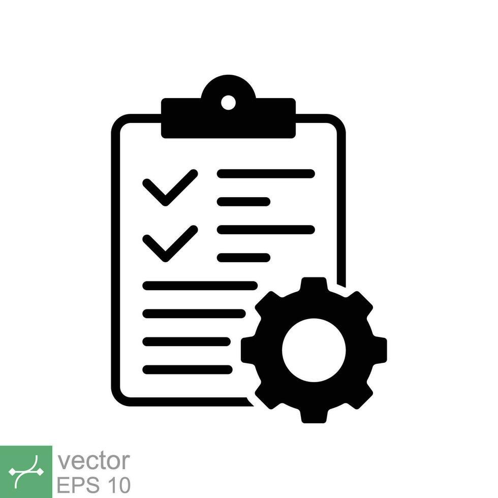 Clipboard with gear icon. Simple flat style. Project plan, document, task check list, compliant, clipboard with cog, management concept. Vector illustration isolated on white background. EPS 10.