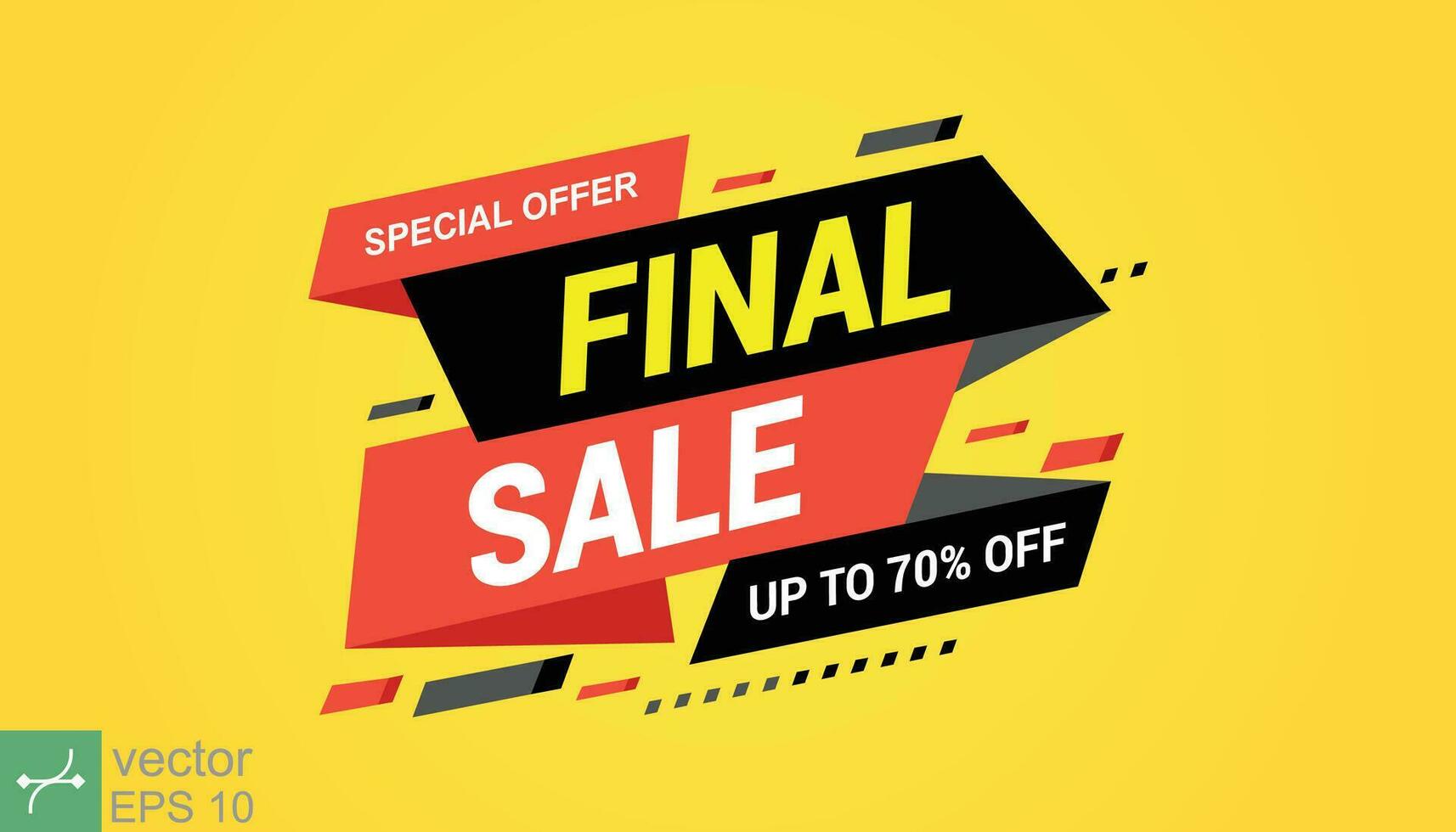 Final sale banner, special offer up to 70 off. Yellow banner template. Vector abstract background design, marketing template, business concept. EPS 10.