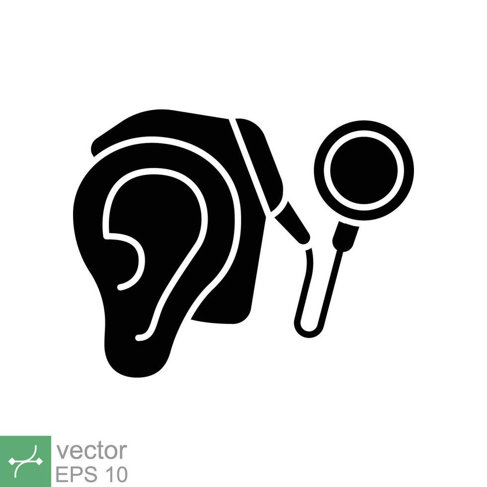 Cochlear implant icon. Simple solid style. Cybernetics, human ear with electronic device, technology, medical concept. Glyph vector illustration isolated on white background. EPS 10.