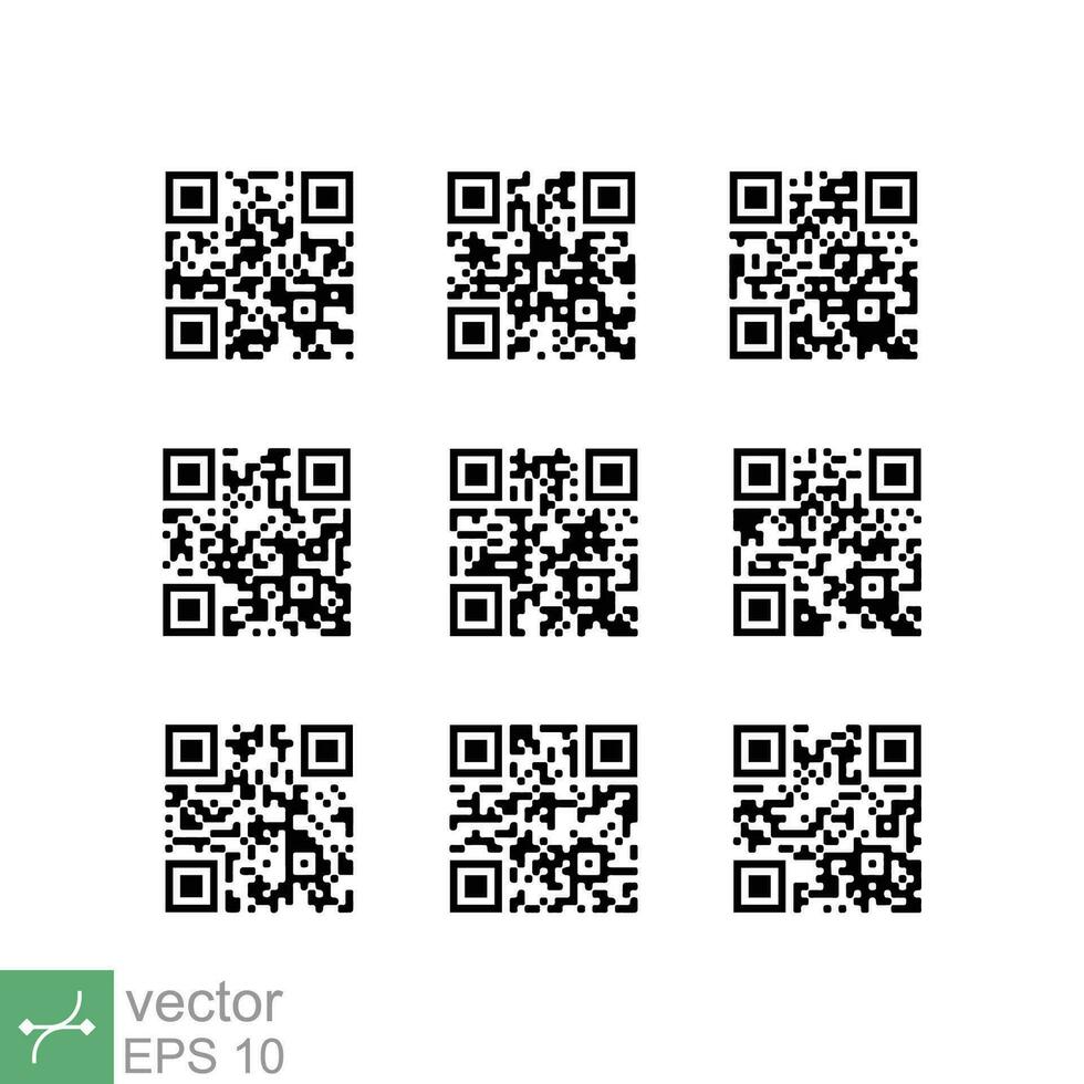 QR code icon set. Simple flat style. Mobile phone camera scan qrcode, technology concept. Vector illustration isolated on white background. EPS 10.