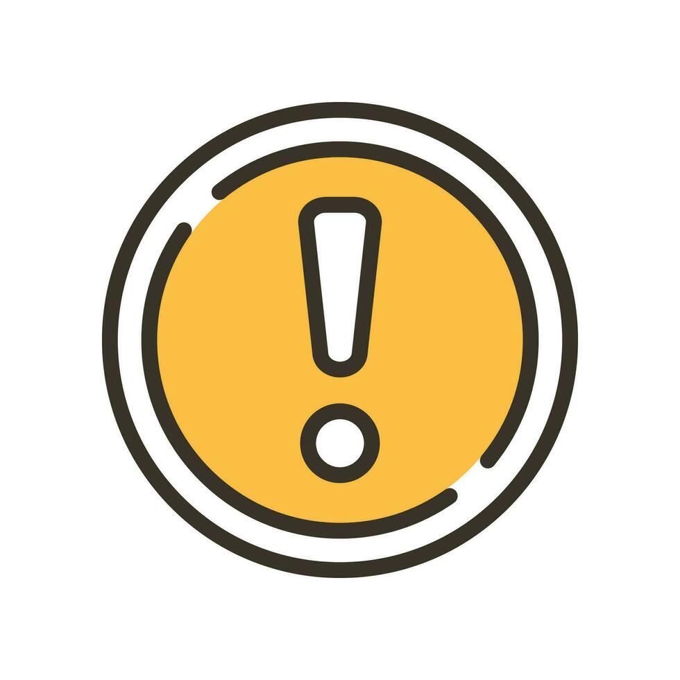 Exclamation mark in round shape for hazard warning symbol. Beware secure caution in traffic road. Error, notice, Alert, caution icon . Vector illustration filled outline style. EPS10