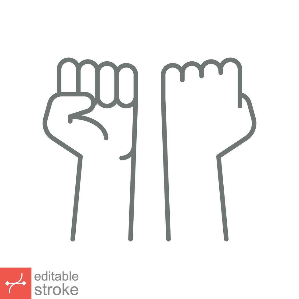 Fist raised up icon. Simple outline style. Strong arm, hand power, unity, revolution, protest, freedom concept. Thin line vector illustration isolated on white background. Editable stroke EPS 10.