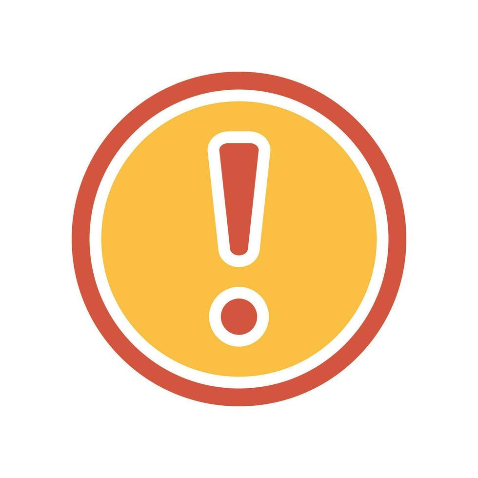 Exclamation mark in round shape for hazard warning symbol. Beware secure caution in traffic road. Error, notice, Alert, caution icon . Vector illustration filled outline style. EPS10