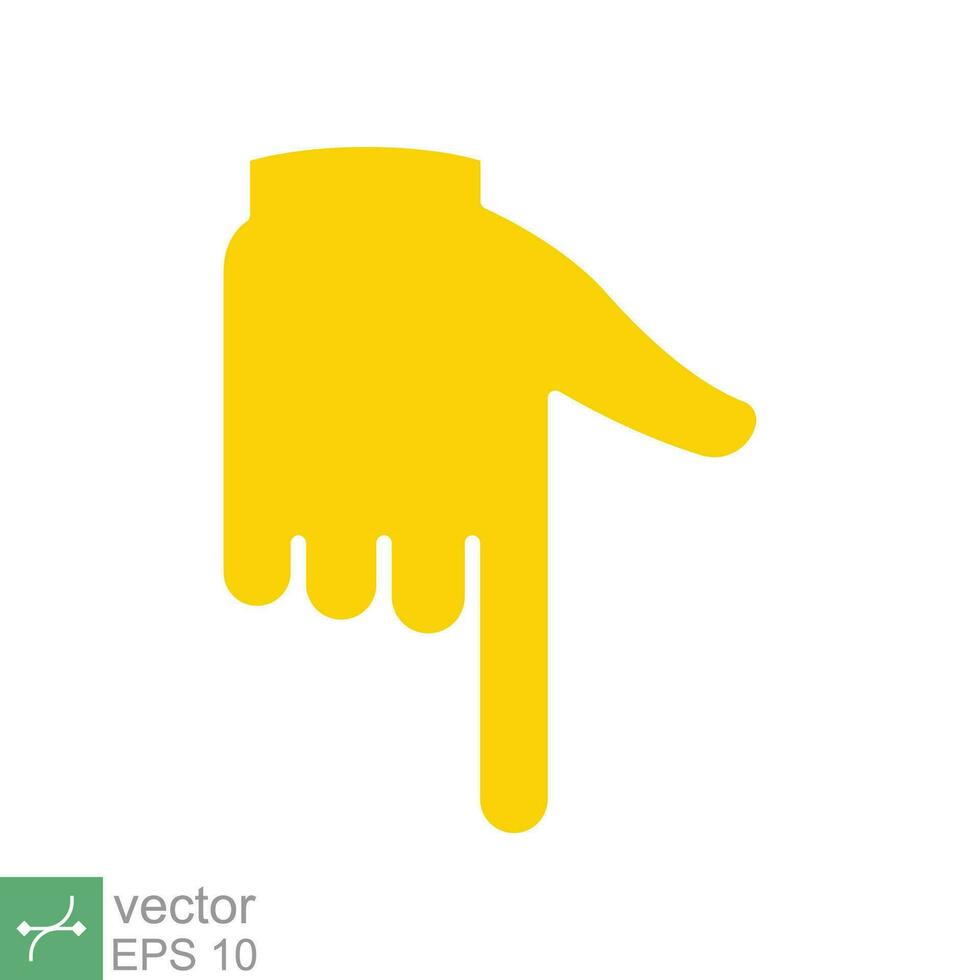 Yellow backhand index pointing down icon. Simple flat style. Hand, down, arrow, finger concept. Vector illustration isolated on white background. EPS 10.