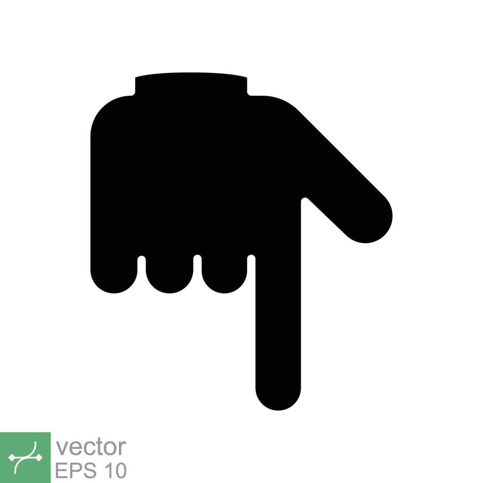 Pointing down icon. Simple solid style. Backhand index pointing down, forefinger, hand gesture pointer concept. Glyph vector illustration isolated on white background. EPS 10.