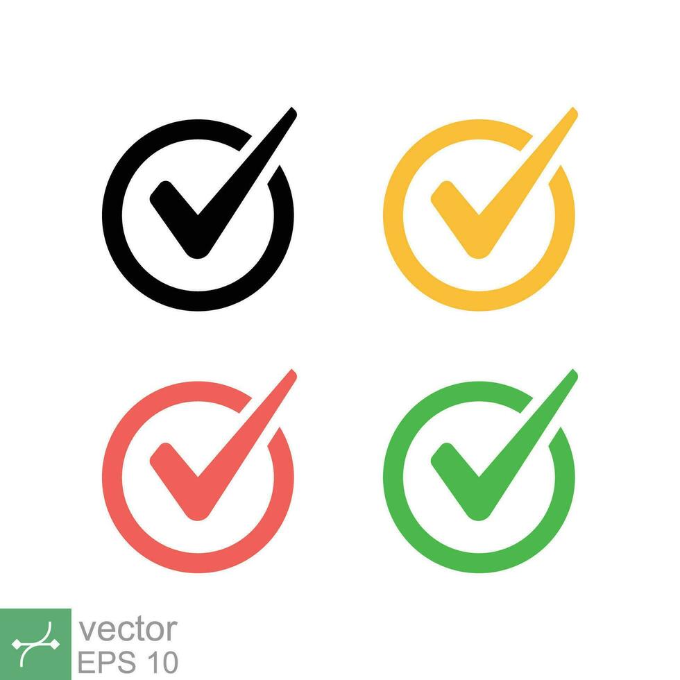 Check mark icon set. Simple flat style. Tick, right, checkmark, correct, ok sign, green, yes concept. Vector illustration isolated on white background. EPS 10.