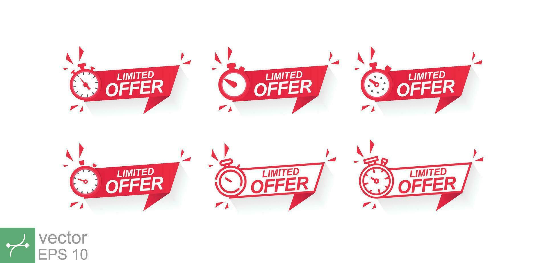 Sale, promo, limited offer banner price collection. Red limited offer with clock. Countdown time, last chance, discount, business concept. Vector illustration isolated on white background. EPS 10.