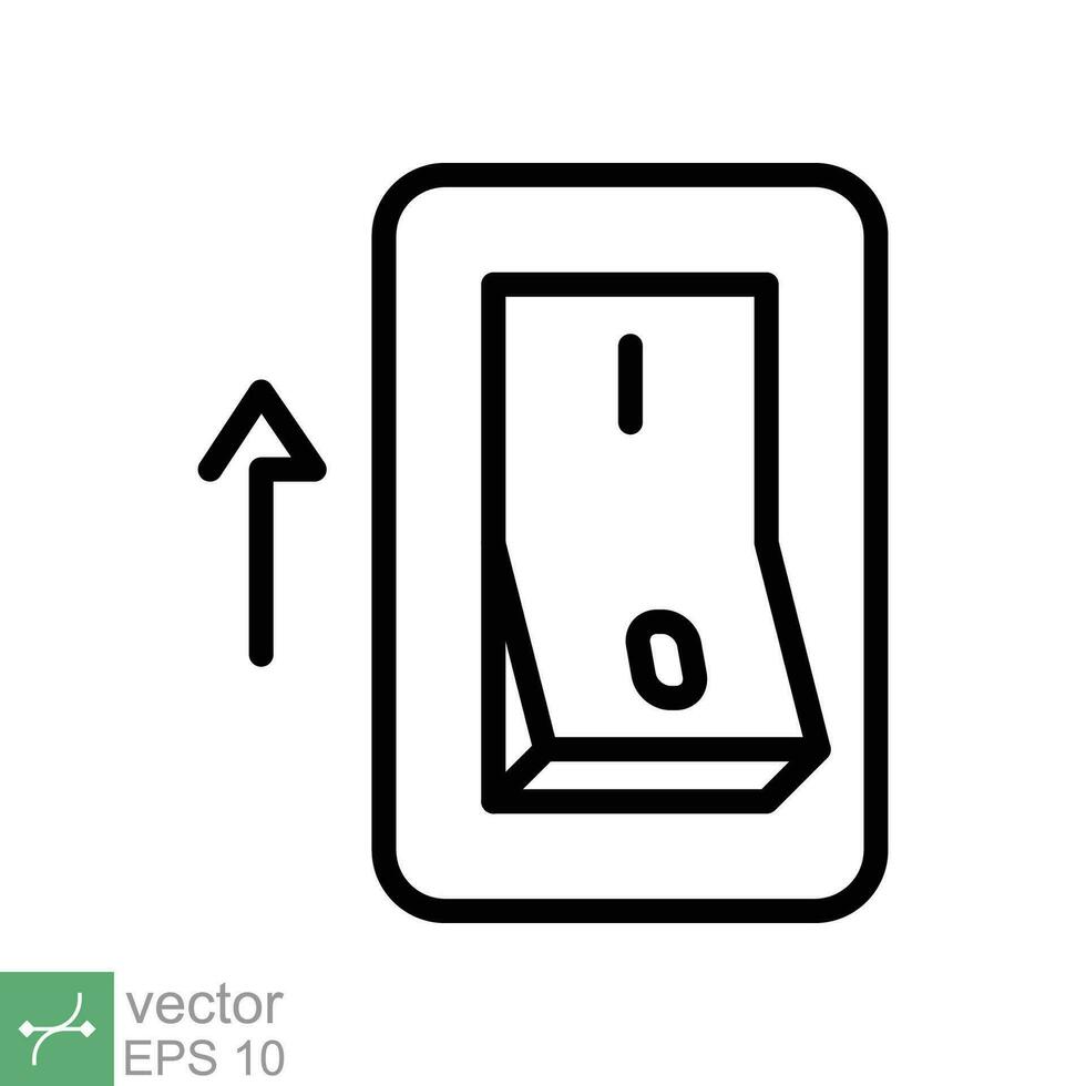 Light on, electric switch icon. Simple outline style. Power turn on button, toggle switch on position, turn on, technology concept. Thin line vector illustration isolated on white background. EPS 10.