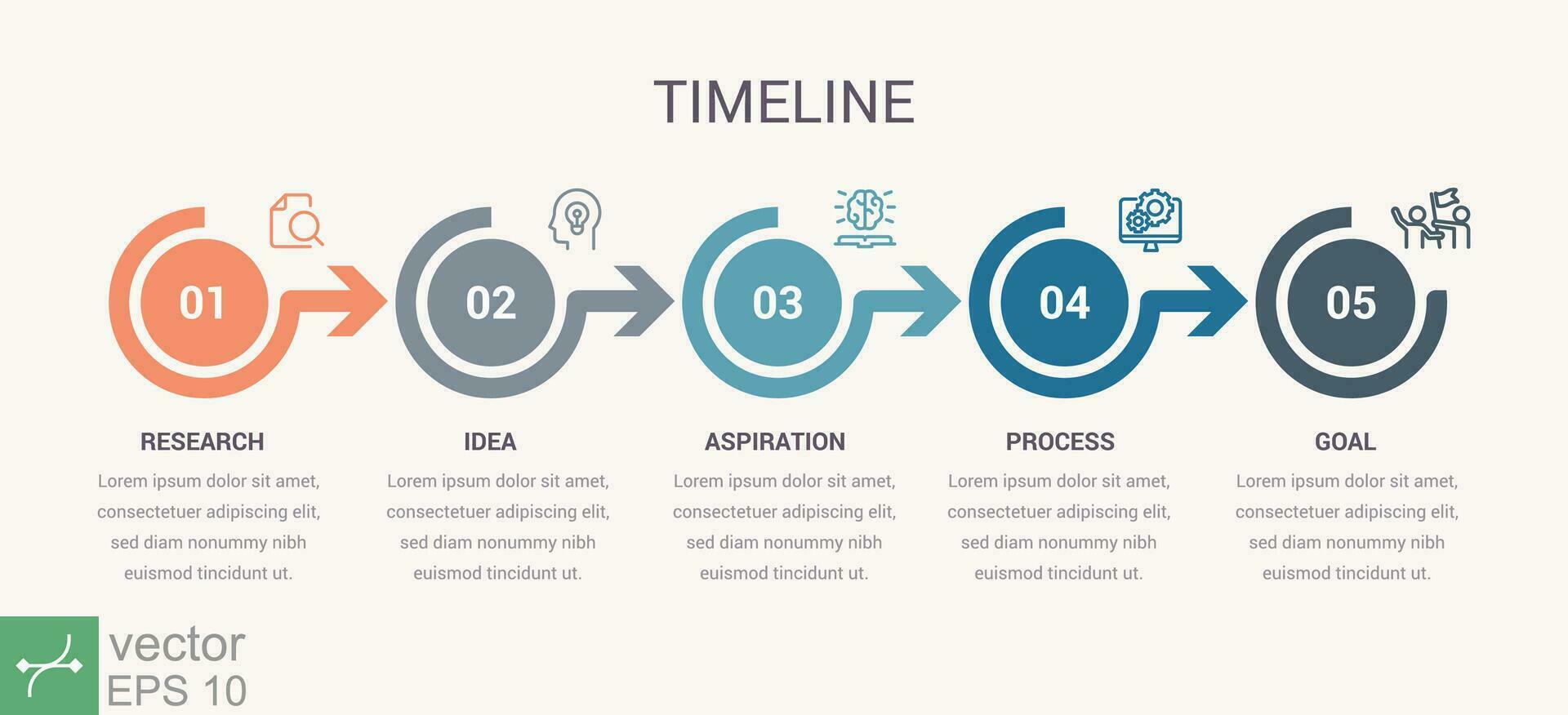 Business process. Timeline infographics with 5 steps, circles, arrows with icons. Vector flow chart. Five number graphic info template. EPS 10.