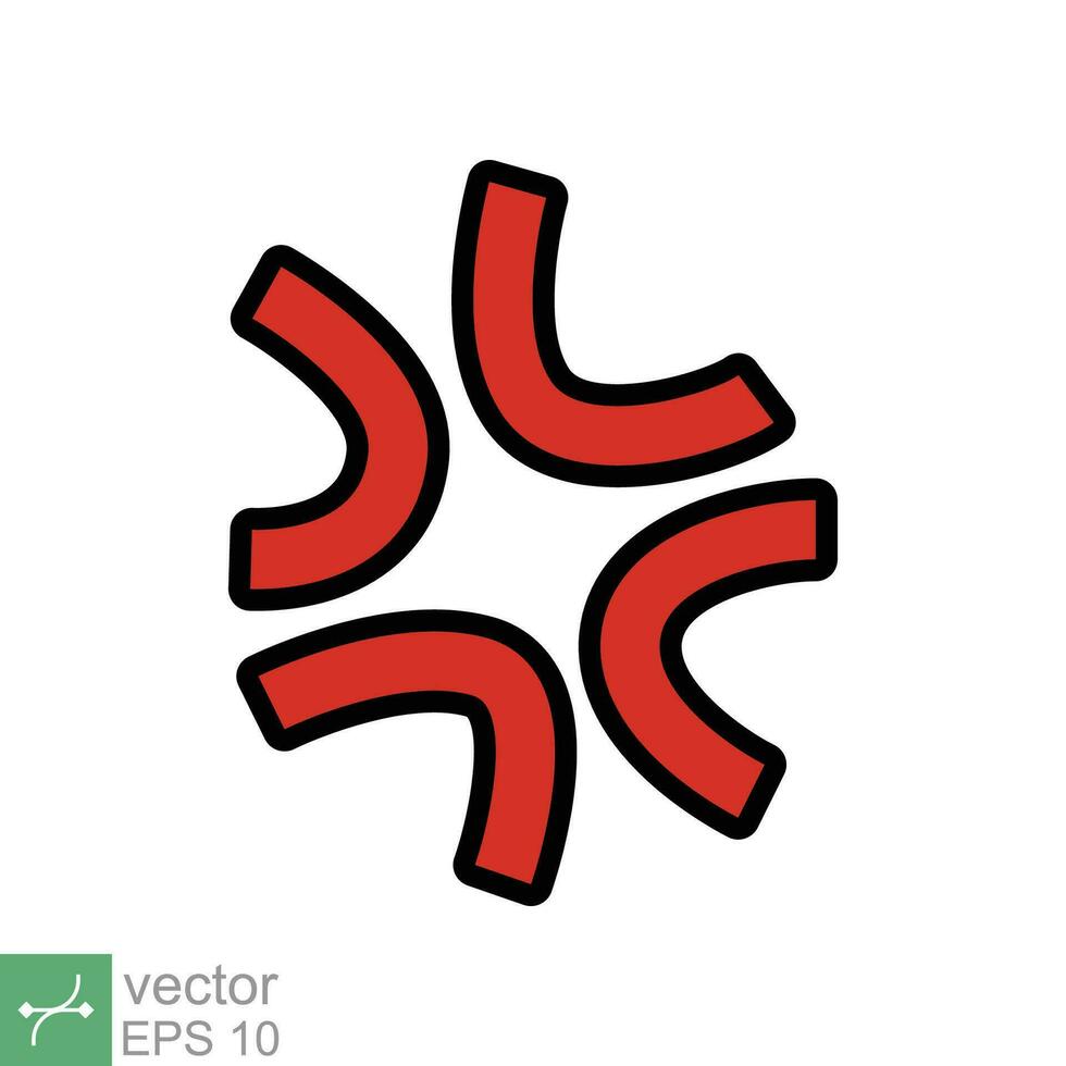 Anger symbol icon. Simple flat style. Red angry sign, cartoon emoticon sticker concept. Filled outline vector illustration isolated on white background. EPS 10.