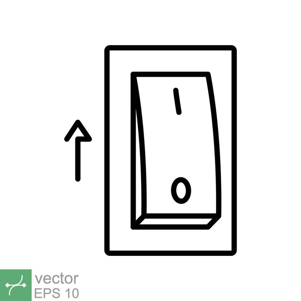 ligero en, eléctrico cambiar icono. sencillo contorno estilo. poder giro en botón, palanca cambiar en posición, giro en, tecnología concepto. Delgado línea vector ilustración aislado en blanco antecedentes. eps 10