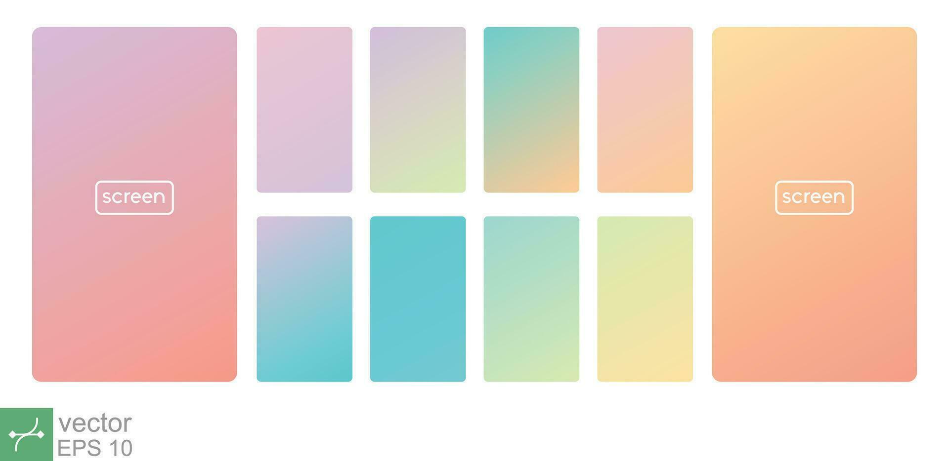 Vibrant and smooth pastel gradient soft colors set for devices, pc and modern smartphone screen backgrounds set vector ux and ui design. Vector illustration EPS 10.
