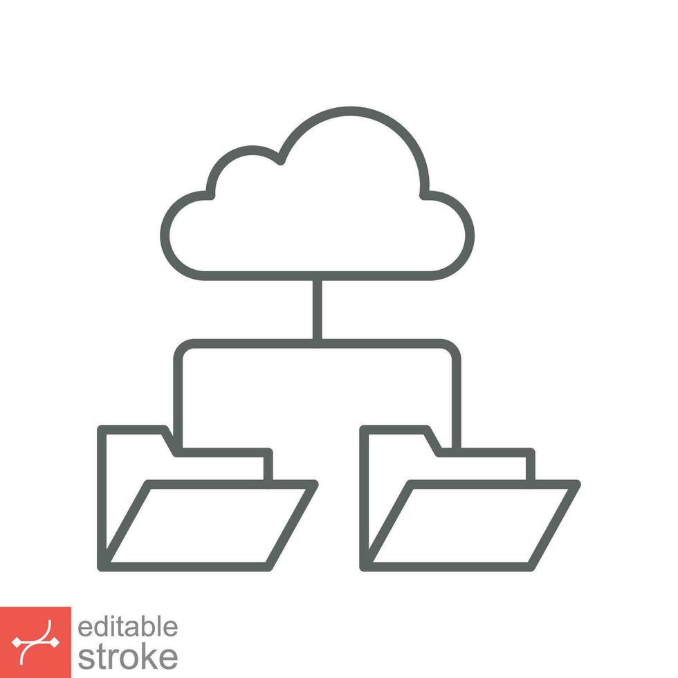 Cloud storage icon. Simple outline style. Digital file organization service, upload, computer backup, technology concept. Line vector illustration isolated on white background editable stroke EPS 10.