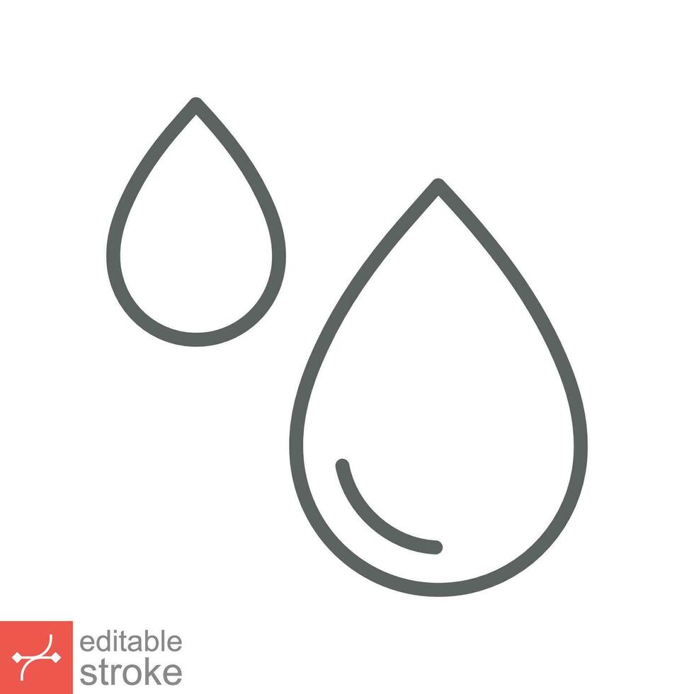 Water drops icon. Simple outline style. Drop water, droplet, liquid, rain, aqua, farming, environment concept. Thin line vector illustration isolated on white background. Editable stroke EPS 10.