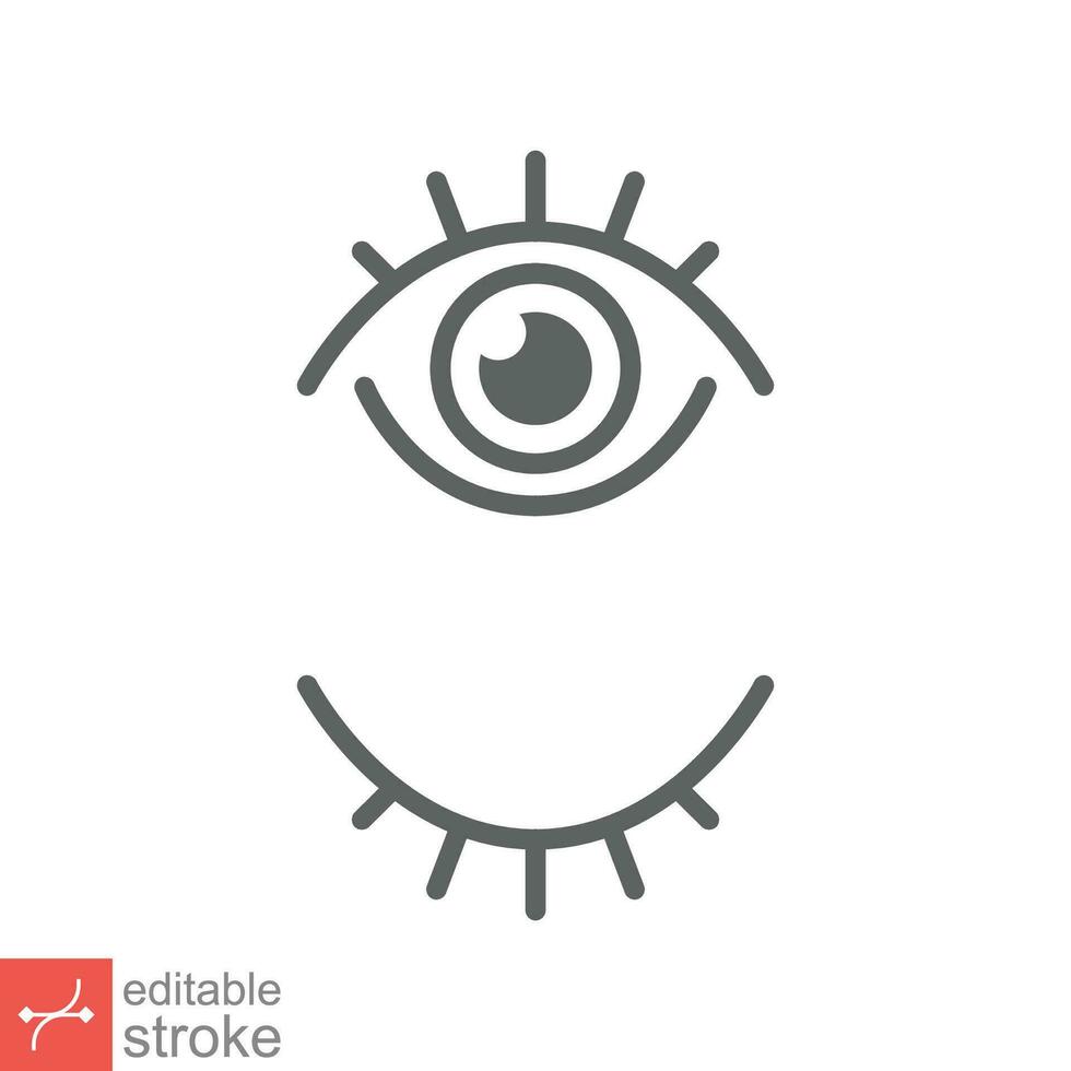 Eye and eyelash icon. Simple outline style. Wink, blink, makeup, doodle, woman beauty face concept. Thin line vector illustration isolated on white background. Editable stroke EPS 10.