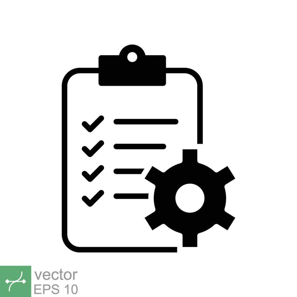 Clipboard with gear icon. Simple flat style. Project plan, document, task check list, compliant, clipboard with cog, management concept. Vector illustration isolated on white background. EPS 10.