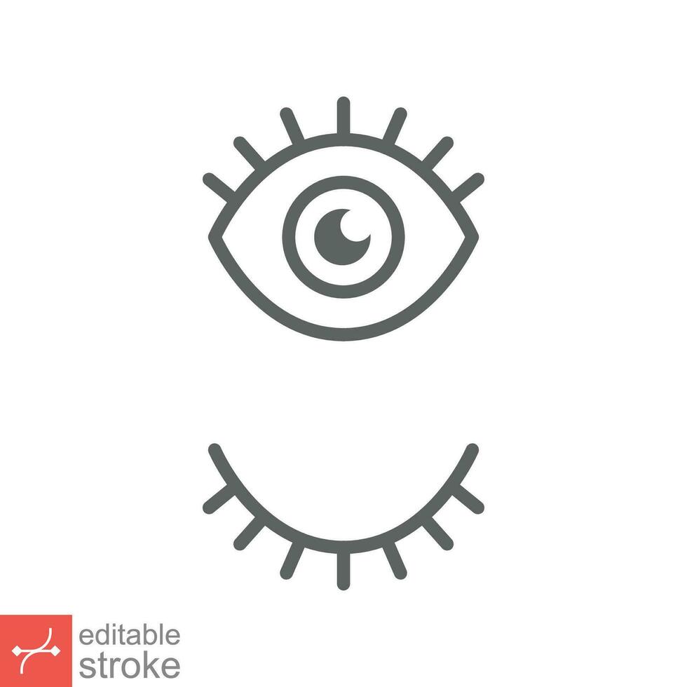 Eye and eyelash icon. Simple outline style. Wink, blink, makeup, doodle, woman beauty face concept. Thin line vector illustration isolated on white background. Editable stroke EPS 10.