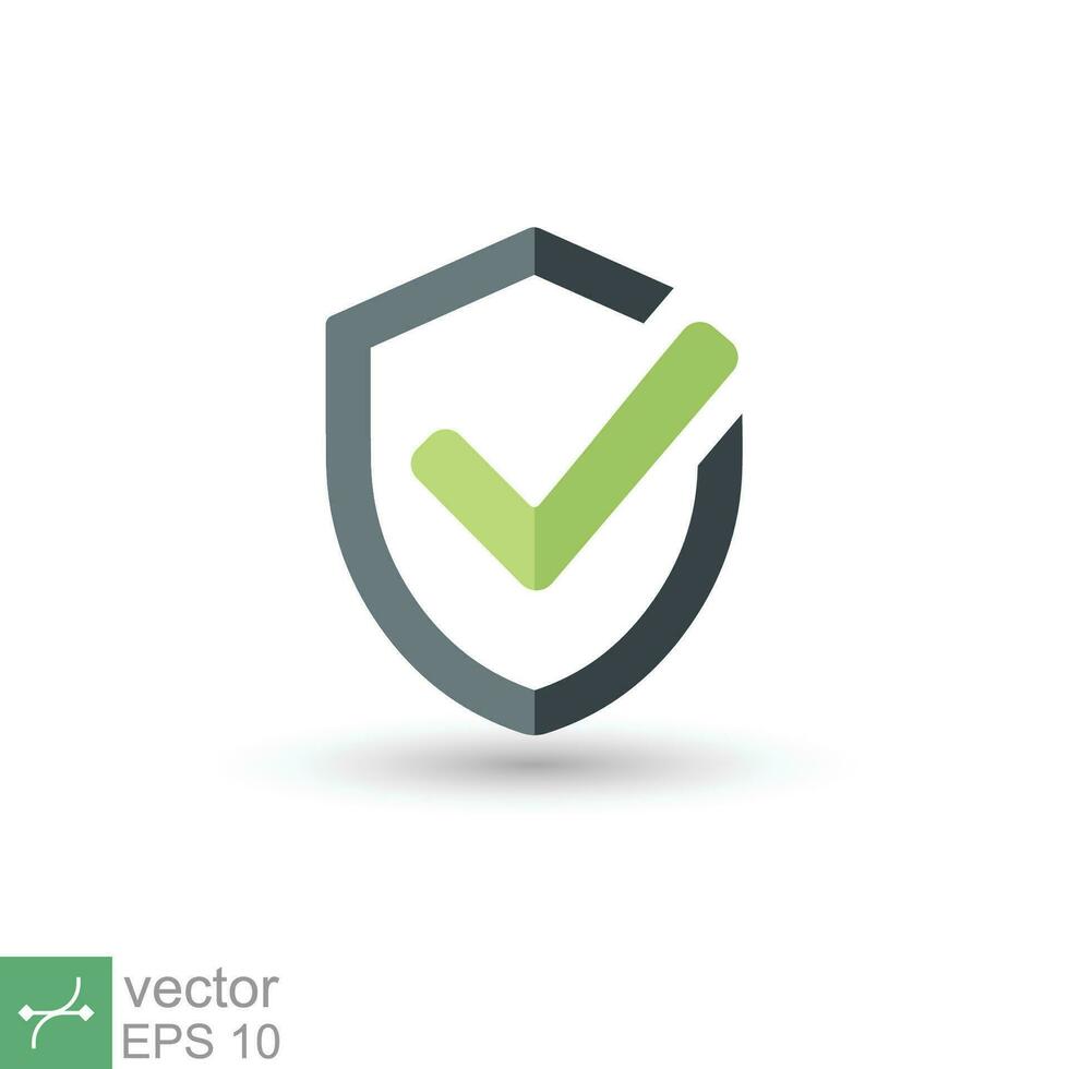 Shield with check mark icon. Simple flat style. Safety, protect, safe, proof, guard concept. Vector illustration symbol isolated on white background. EPS 10.