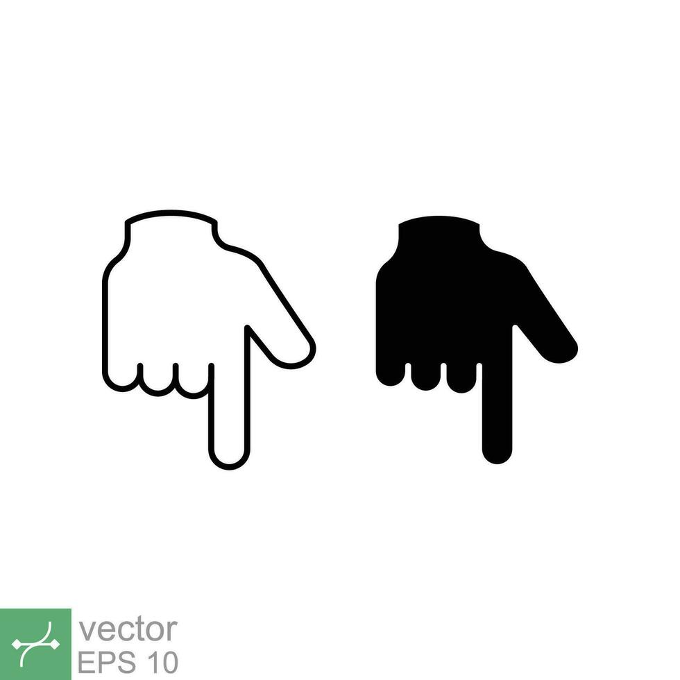 Hand pointing down icon. Simple outline and solid style. Backhand index, index finger concept. Thin line and glyph vector illustration isolated on white background. EPS 10.