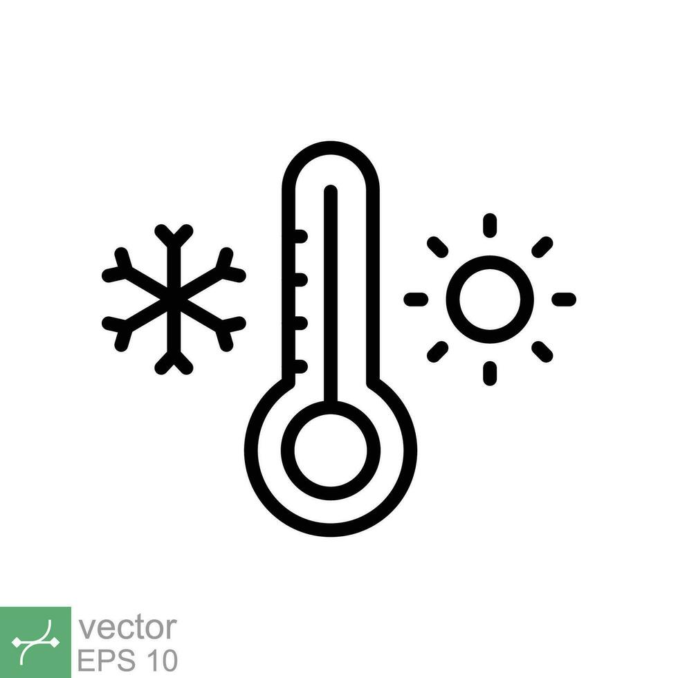 Weather temperature thermometer icon. Outline style sign for web and app. Thermometer with cold and hot symbol. Thin line vector illustration isolated on white background. EPS 10.