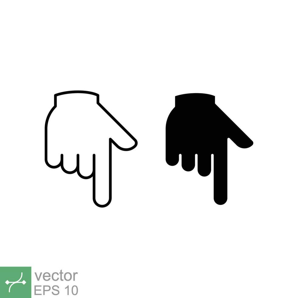 Hand pointing down icon. Simple outline and solid style. Backhand index, index finger concept. Thin line and glyph vector illustration isolated on white background. EPS 10.