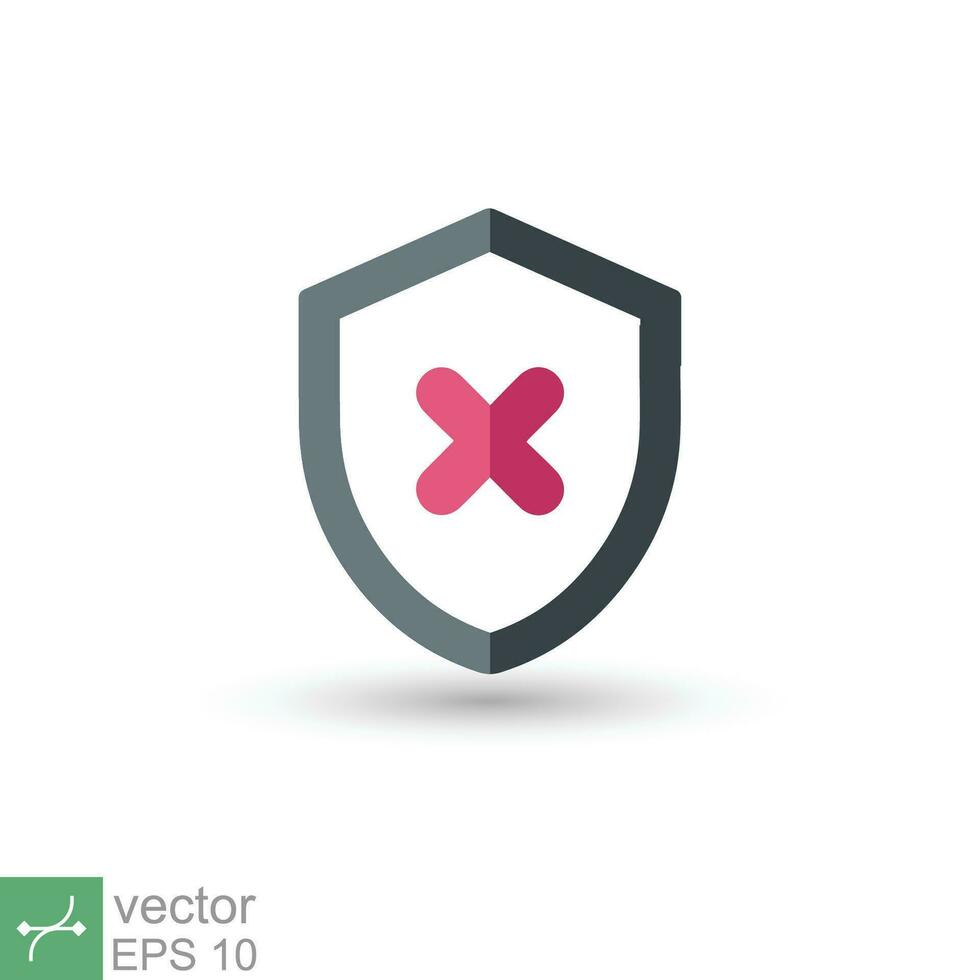 Shield with cross mark icon. Simple flat style. Decline, check mark false, danger protection, red alert, unsafe concept. Vector illustration symbol isolated on white background. EPS 10.