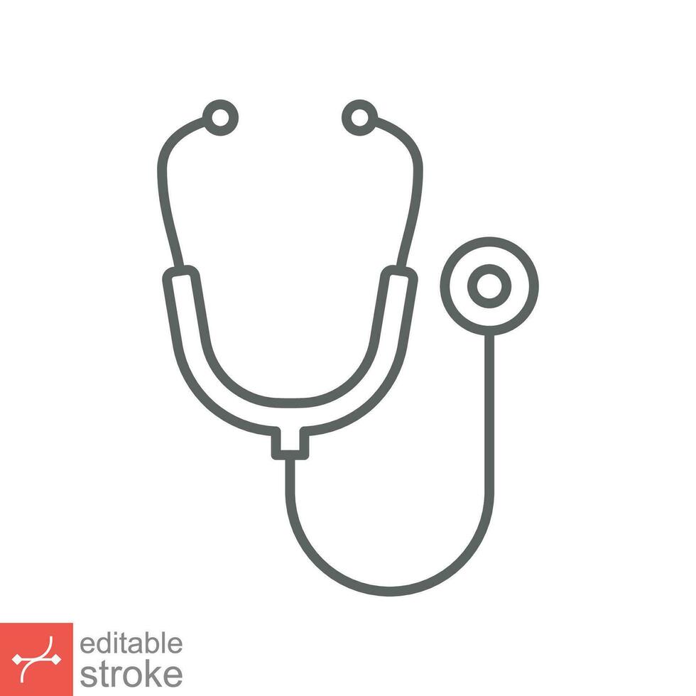 Stethoscope cardio device icon. Simple outline style. Medical, doctor equipment, health heart, hospital concept. Thin line vector illustration isolated on white background. Editable stroke EPS 10.