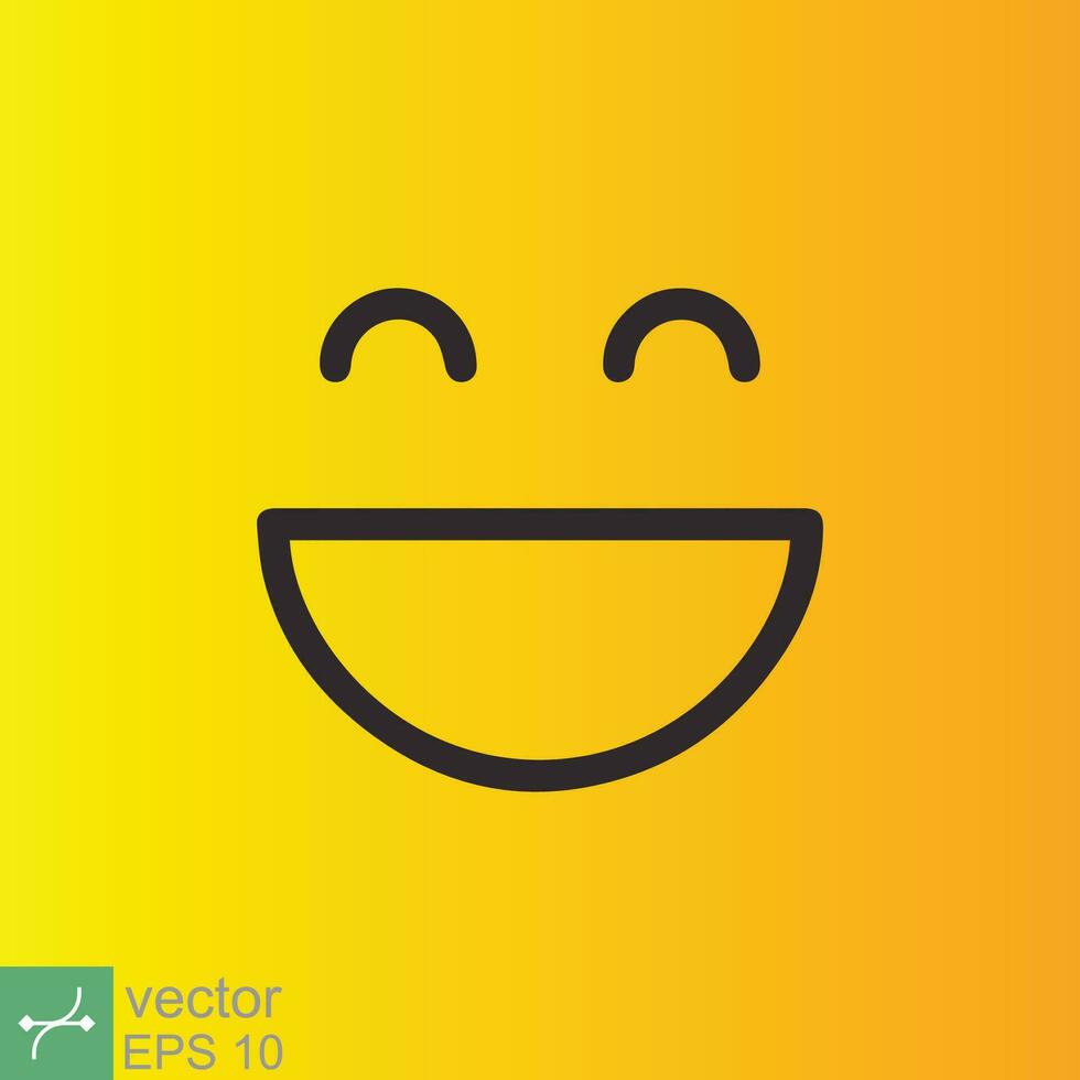 Smile icon template design. Smiling emoticon vector logo on yellow background. Face line art style. Funny doodle drawing, fun symbol, humor, joy concept. EPS 10.