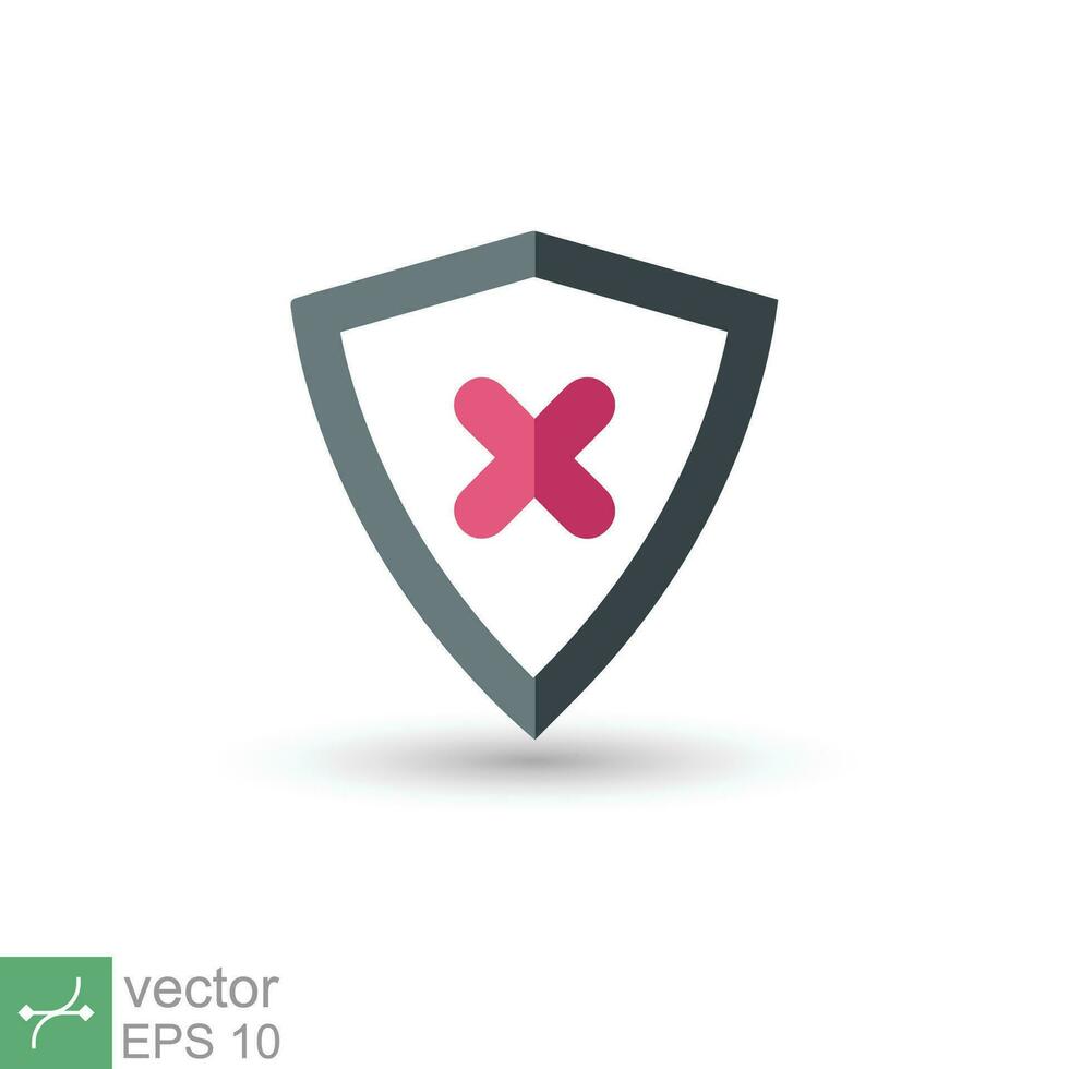 Shield with cross mark icon. Simple flat style. Decline, check mark false, danger protection, red alert, unsafe concept. Vector illustration symbol isolated on white background. EPS 10.