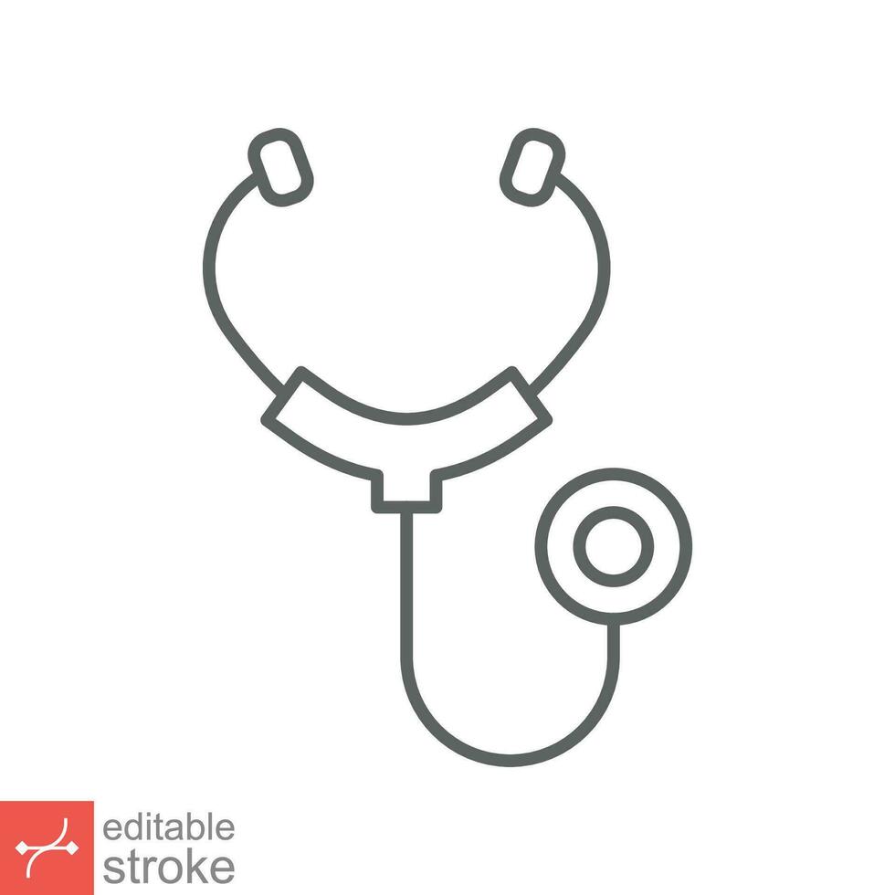 Stethoscope cardio device icon. Simple outline style. Medical, doctor equipment, health heart, hospital concept. Thin line vector illustration isolated on white background. Editable stroke EPS 10.