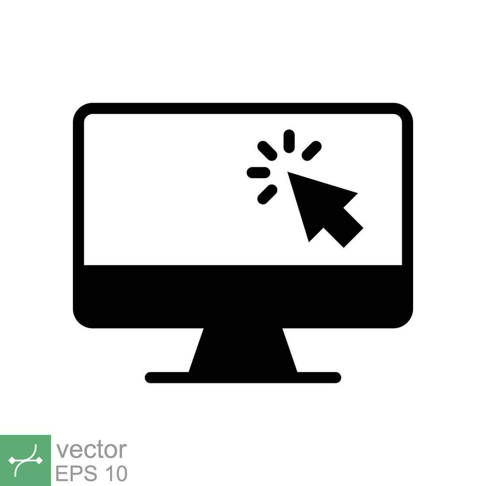 Computer monitor click cursor glyph icon. Simple solid style sign for mobile concept and web design. Mouse, PC, desktop, display. Vector illustration isolated. EPS 10.