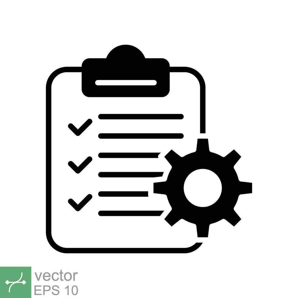 Clipboard with gear icon. Simple flat style. Project plan, document, task check list, compliant, clipboard with cog, management concept. Vector illustration isolated on white background. EPS 10.