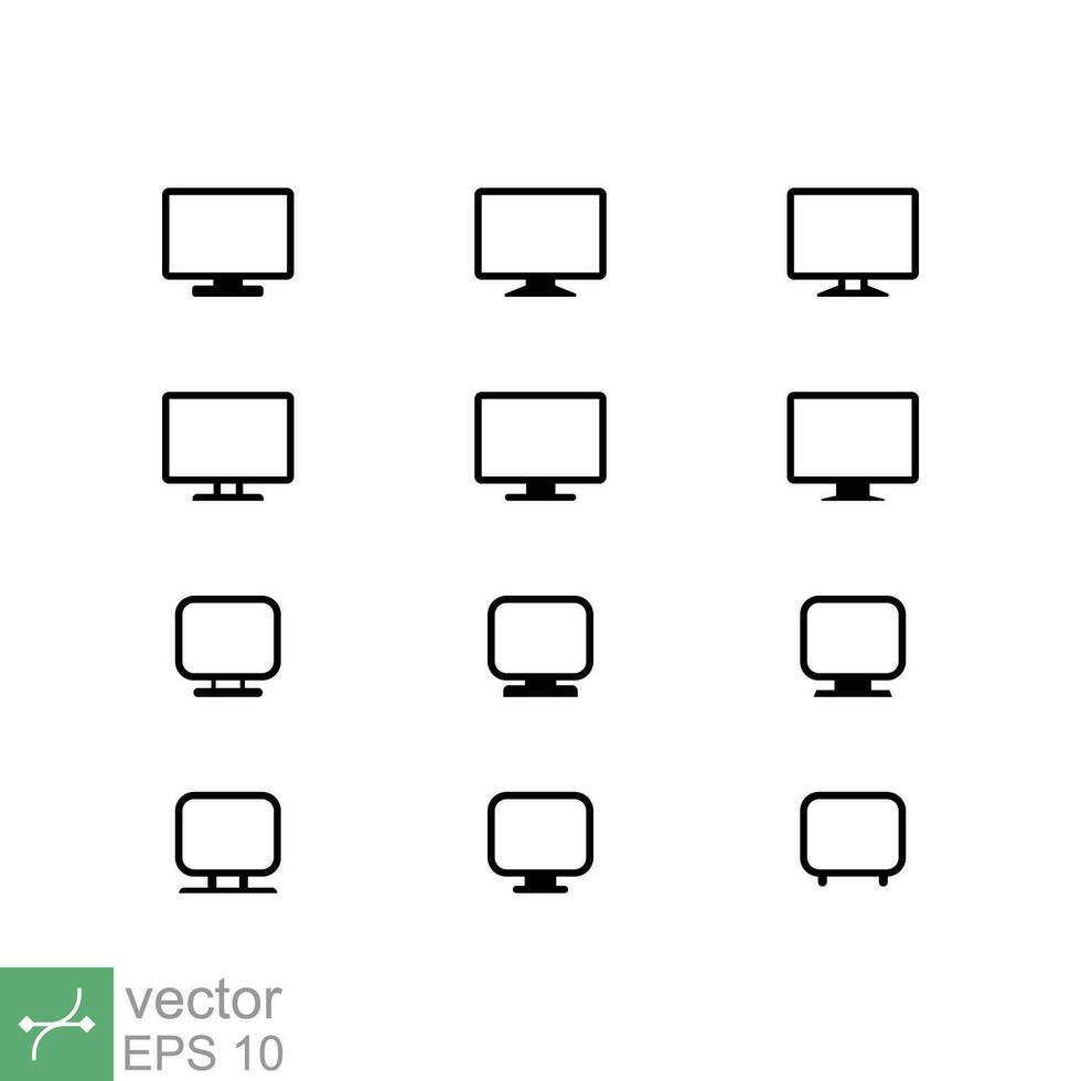 Monitor icon set. Simple flat style. Computer screen, pc, digital, internet, technology concept. Vector illustration isolated on white background. EPS 10.