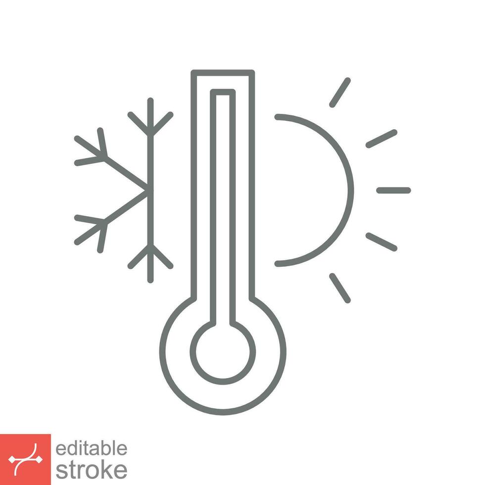 Weather temperature thermometer icon. Outline style sign for web and app. Thermometer with cold and hot symbol. Thin line vector illustration isolated on white background. Editable stroke EPS 10.