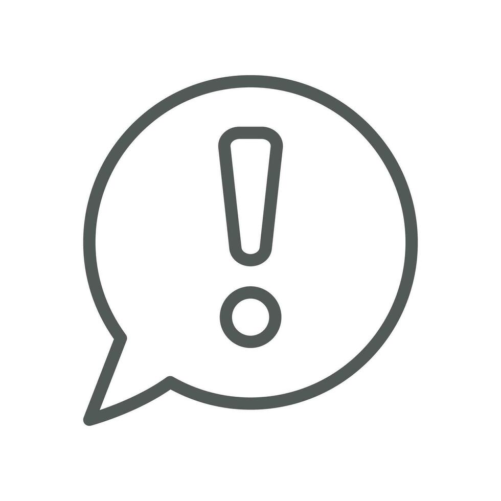 Bubble chat with exclamation mark inside for error message. Warning pop up notification. Hazard warning symbol. Chat, caution, warning icon. Vector illustration filled outline style. EPS10