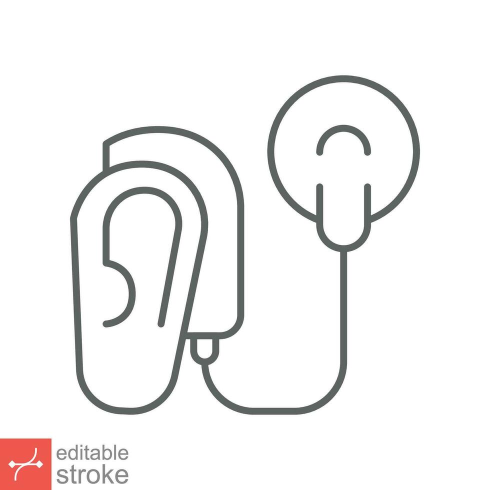 Cochlear implant icon. Simple outline style. Cybernetics, human ear with electronic device, technology, medical concept. Line vector illustration isolated on white background. Editable stroke EPS 10.