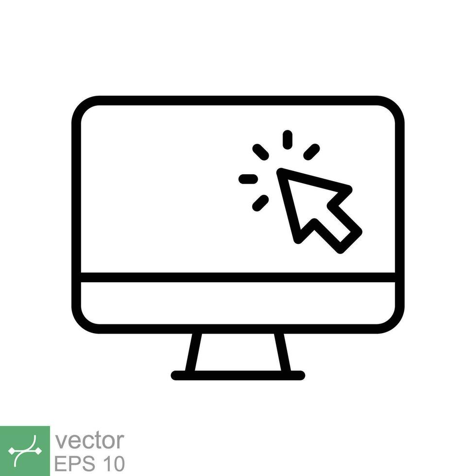 Computer monitor click cursor line icon. Simple outline style sign for mobile concept and web design. Mouse, PC, desktop, display. Vector illustration isolated. EPS 10.