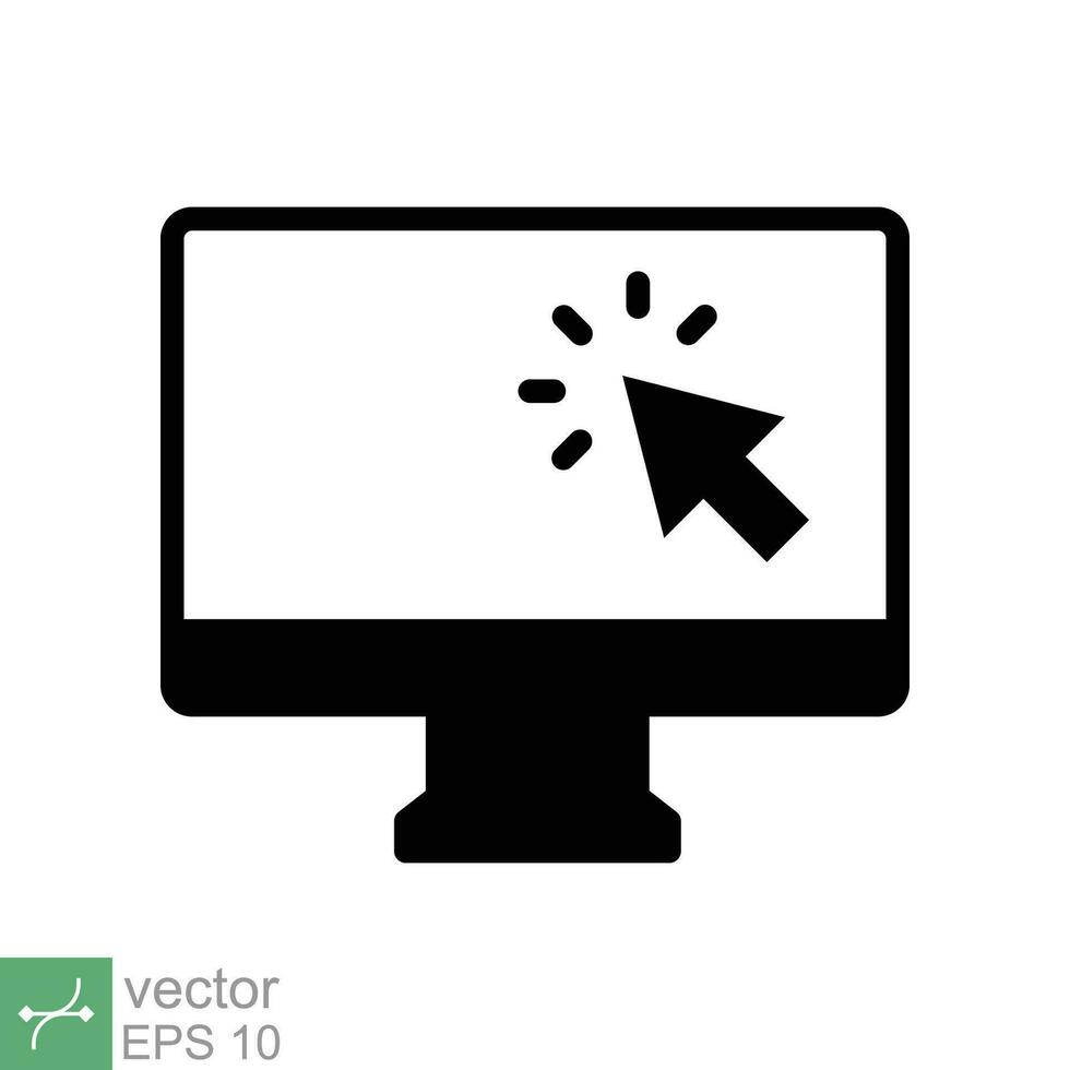 Computer monitor click cursor glyph icon. Simple solid style sign for mobile concept and web design. Mouse, PC, desktop, display. Vector illustration isolated. EPS 10.
