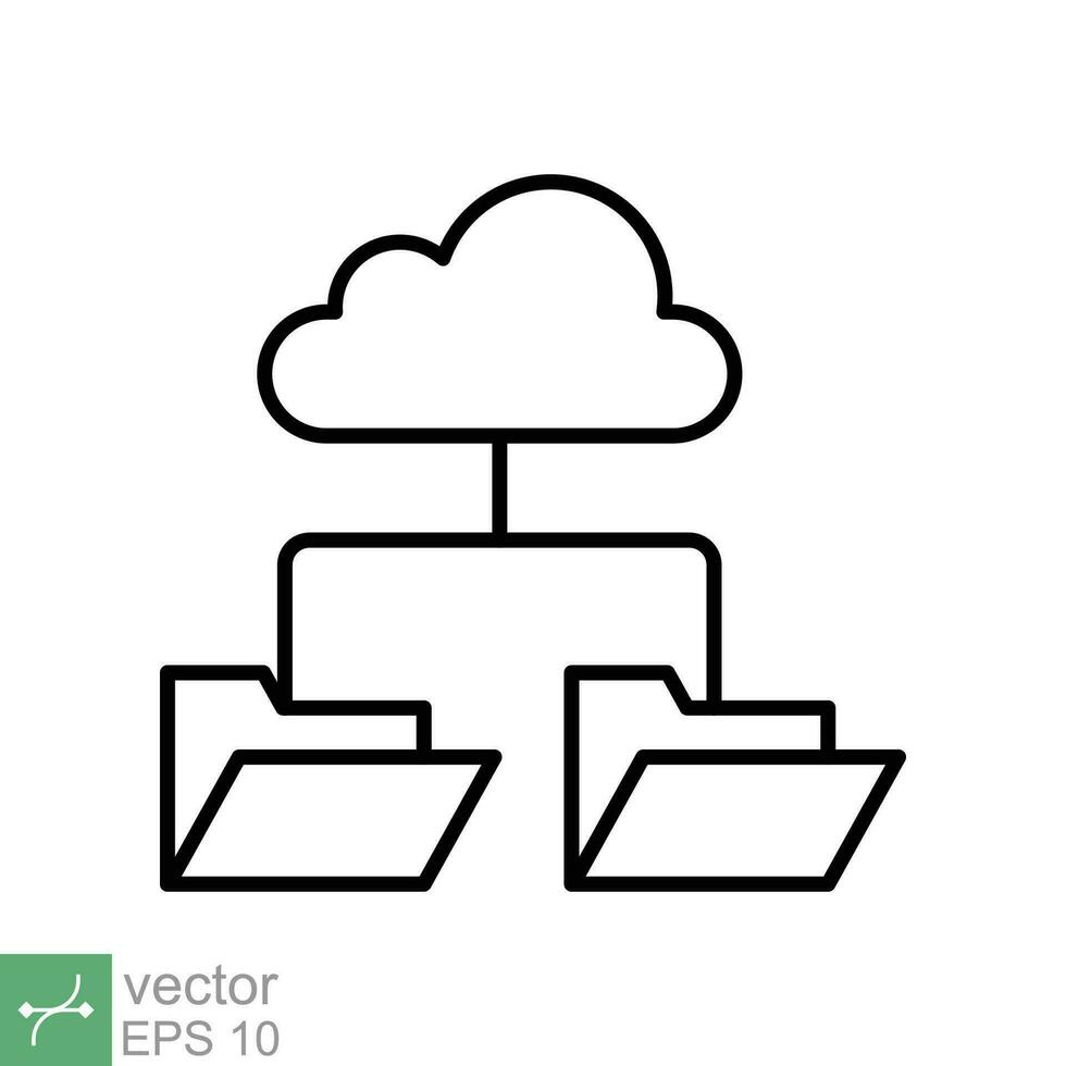 nube almacenamiento icono. sencillo contorno estilo. digital archivo organización servicio, subir, computadora respaldo, tecnología concepto. Delgado línea vector ilustración aislado en blanco antecedentes. eps 10