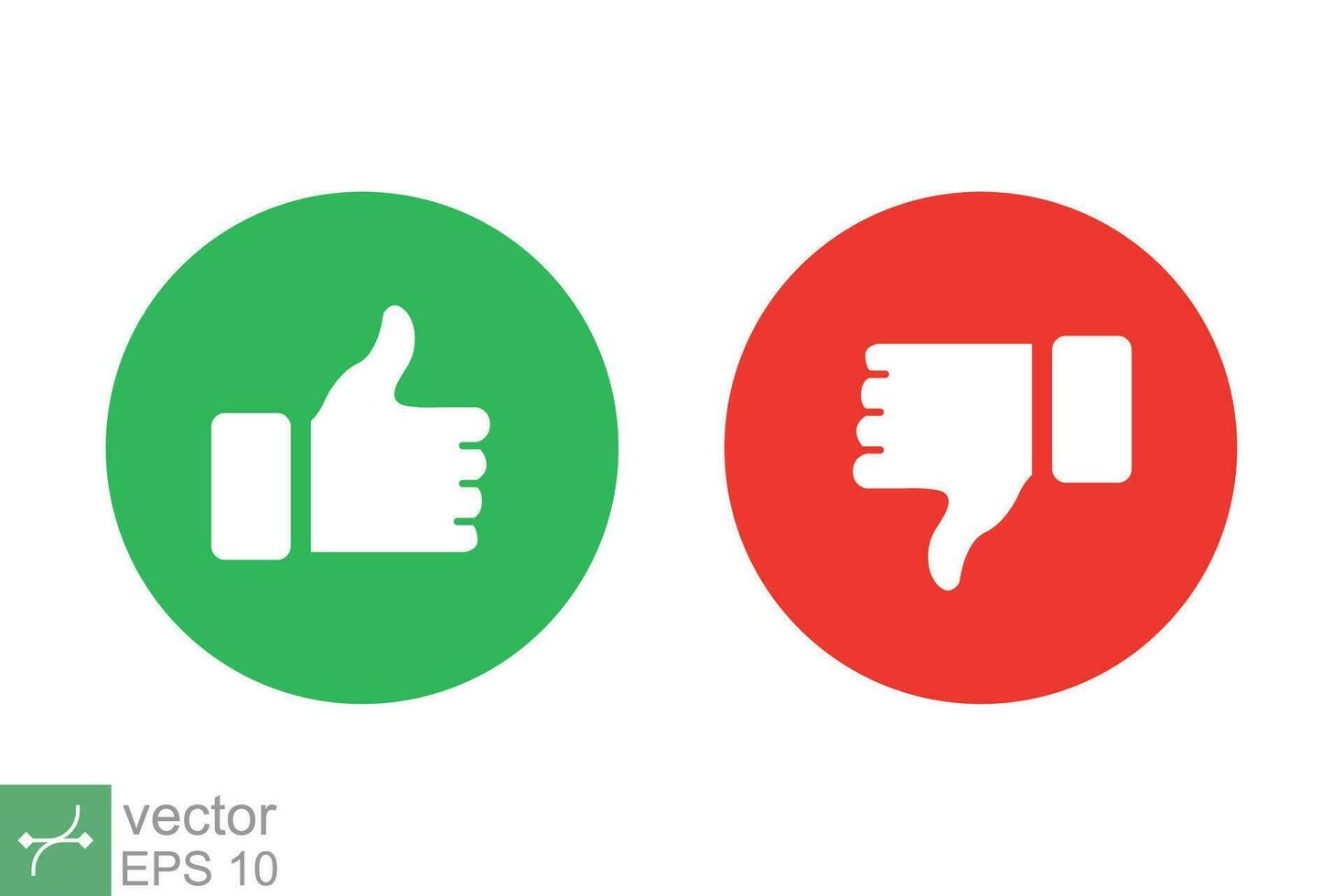 Hand thumb up and thumb down icon. Simple flat style. Green and red ...