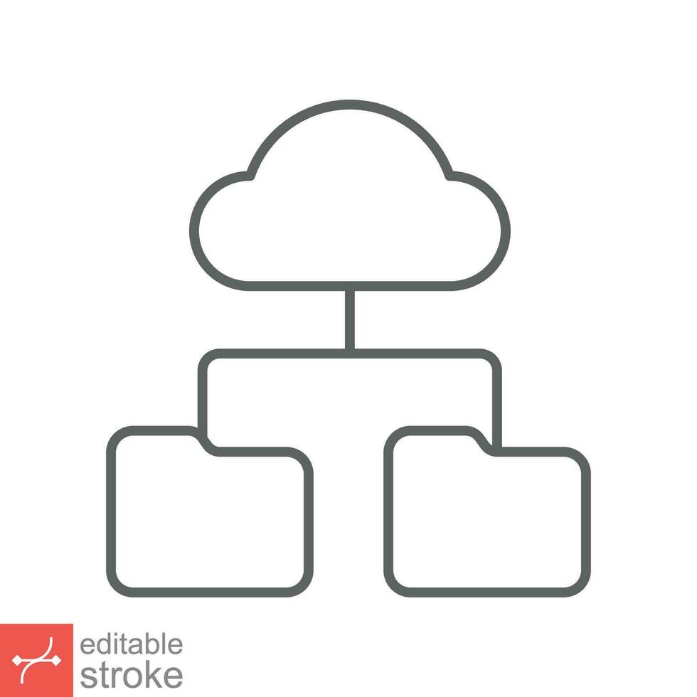Cloud storage icon. Simple outline style. Digital file organization service, upload, computer backup, technology concept. Line vector illustration isolated on white background editable stroke EPS 10.