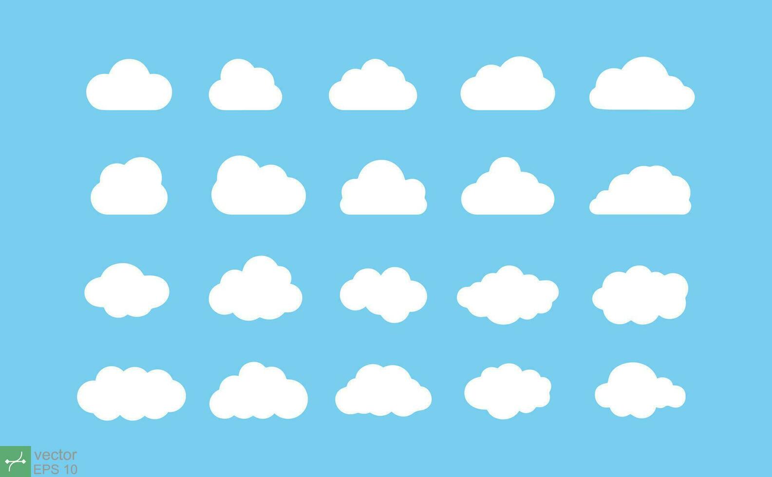 nube icono colocar. sencillo plano estilo. dibujos animados nube en el cielo, globo, burbuja, pegatina concepto. vector ilustración aislado en azul antecedentes. eps 10