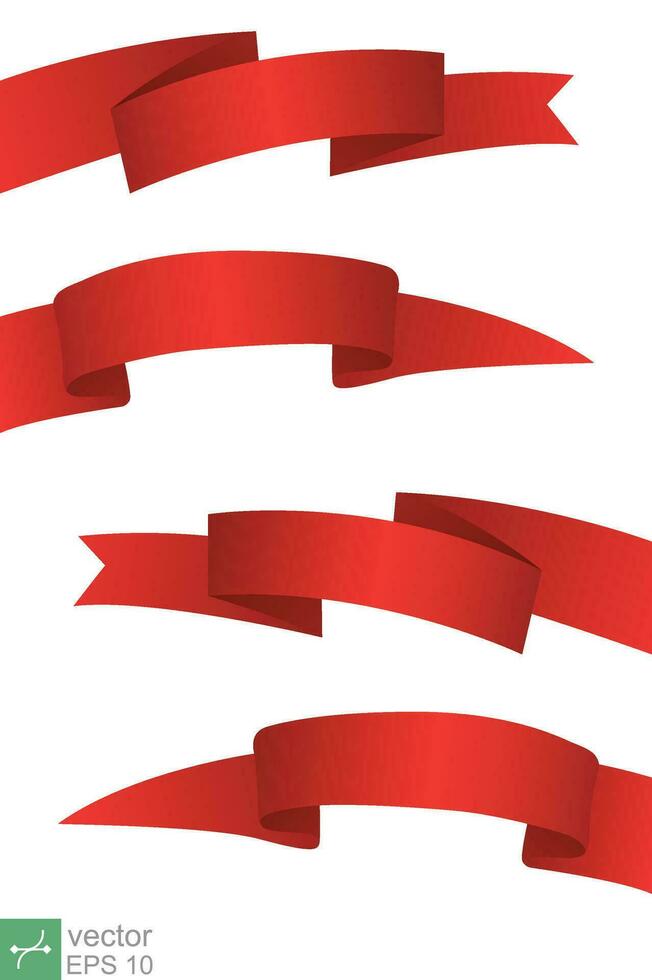 Set of red horizontal ribbons banners. You can add titles, complementary decorations, festival celebration, party concept. Vector illustration isolated on white background. EPS 10.