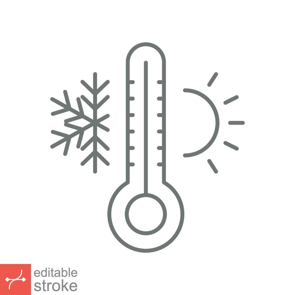 Weather temperature thermometer icon. Outline style sign for web and app. Thermometer with cold and hot symbol. Thin line vector illustration isolated on white background. Editable stroke EPS 10.