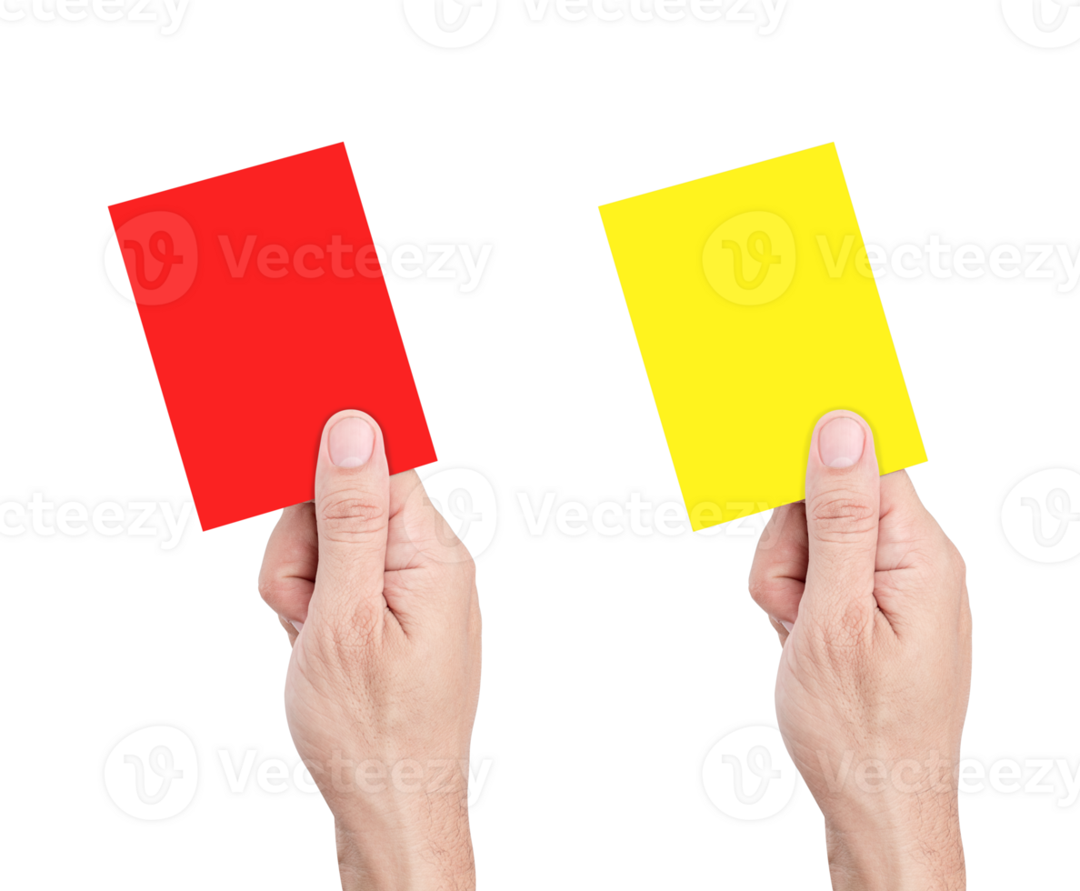 Hand hold red and yellow card 26959159 PNG