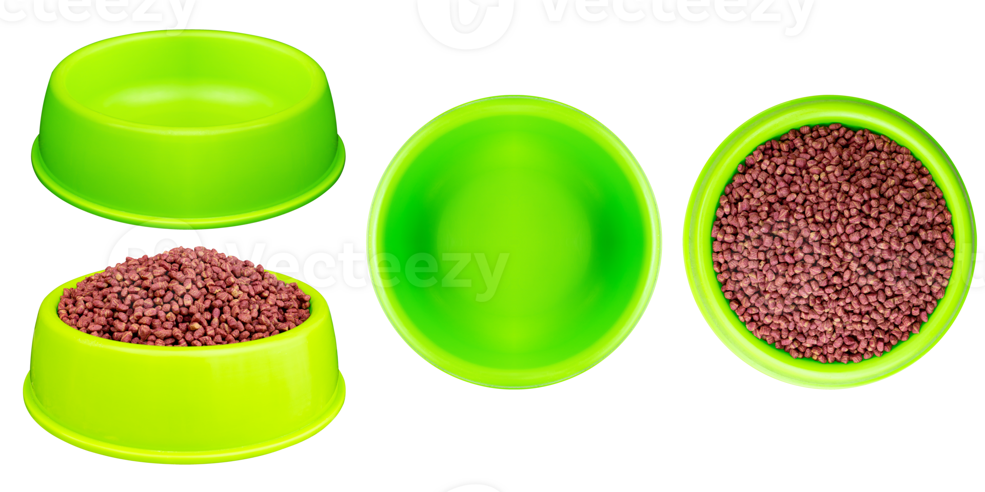 Collection set green bowl with dry cat or dog food png