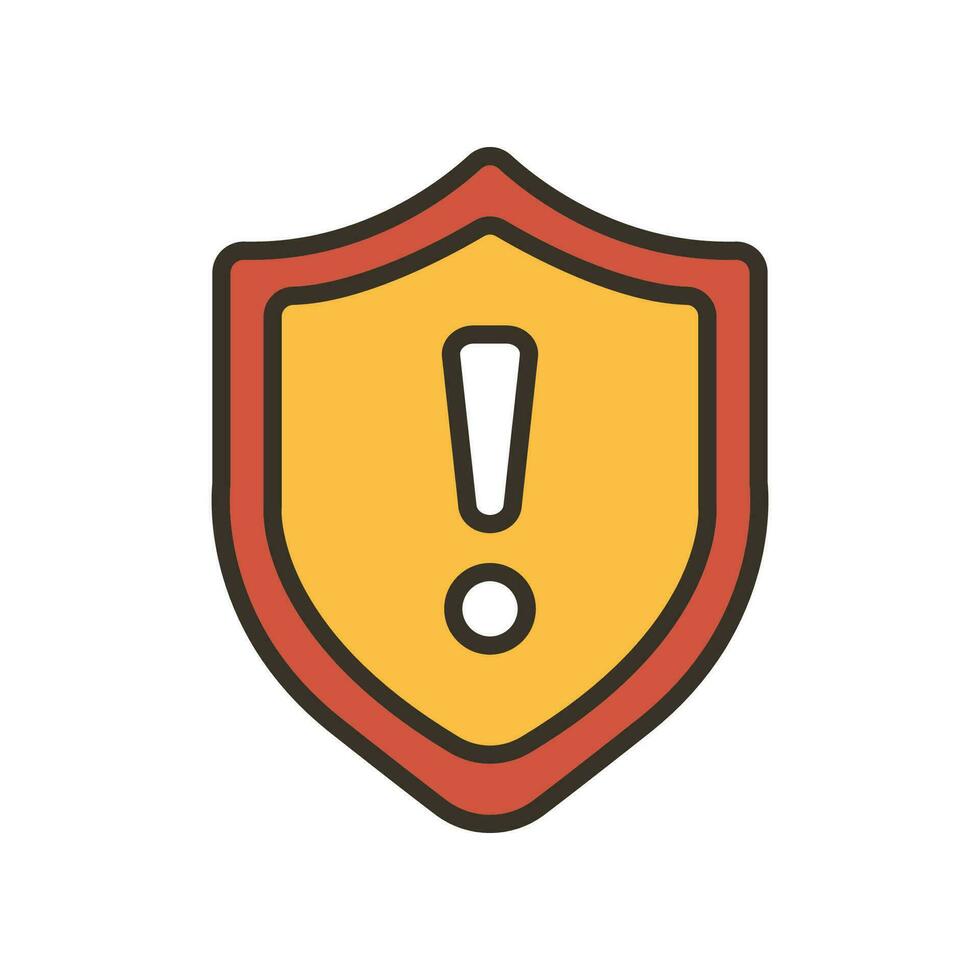 Danger Warning Error Alert Sign in badge style, Security shield exclamation mark for website, logo, app, UI. Guard, attention, warning icon Vector illustration filled outline style. EPS10