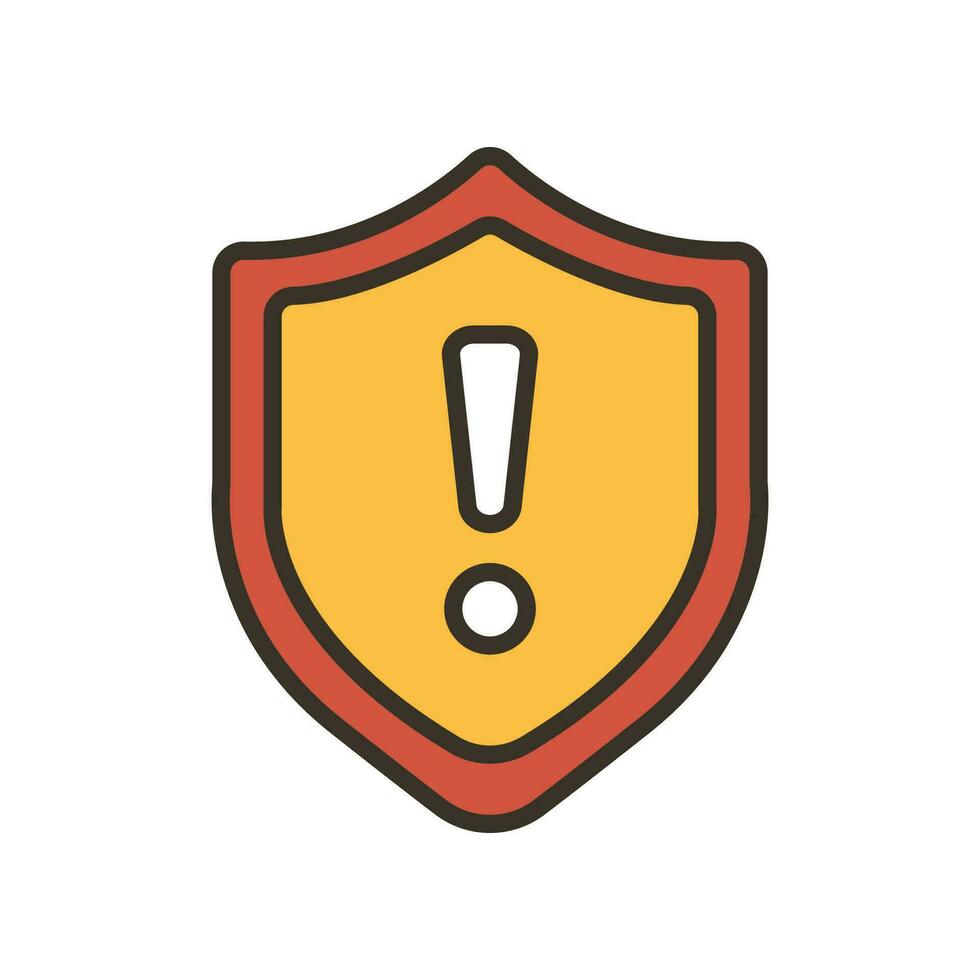 Danger Warning Error Alert Sign in badge style, Security shield exclamation mark for website, logo, app, UI. Guard, attention, warning icon Vector illustration filled outline style. EPS10