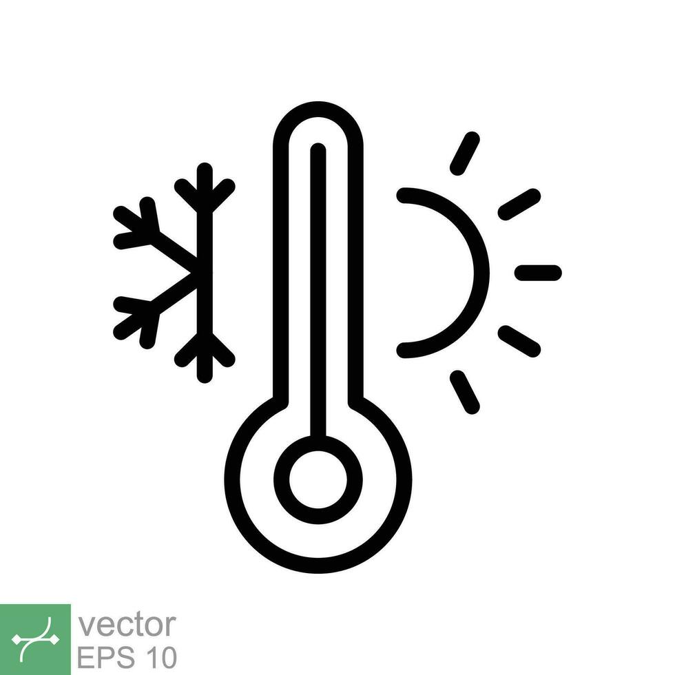 Weather temperature thermometer icon. Outline style sign for web and app. Thermometer with cold and hot symbol. Thin line vector illustration isolated on white background. EPS 10.